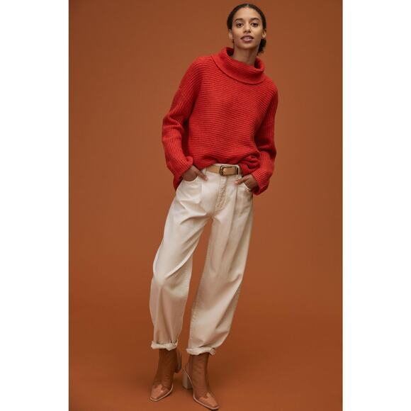 NEW Anthropologie Oversized Pilcro Cowl Neck Red Sweater - Medium - Picture 1 of 8